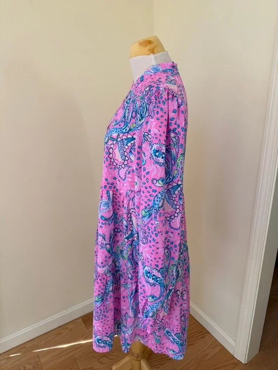 Lilly Pulitzer  large plumeria Pink strut your stuff winona long sleeve dress. - Picture 3 of 11